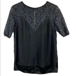 Rebecca Taylor Lace Floral Black Silk Blouse 10